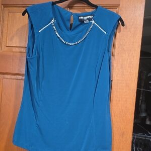 Karl Lagerfeld Blue Women's Top, With Zipper Accents, Large